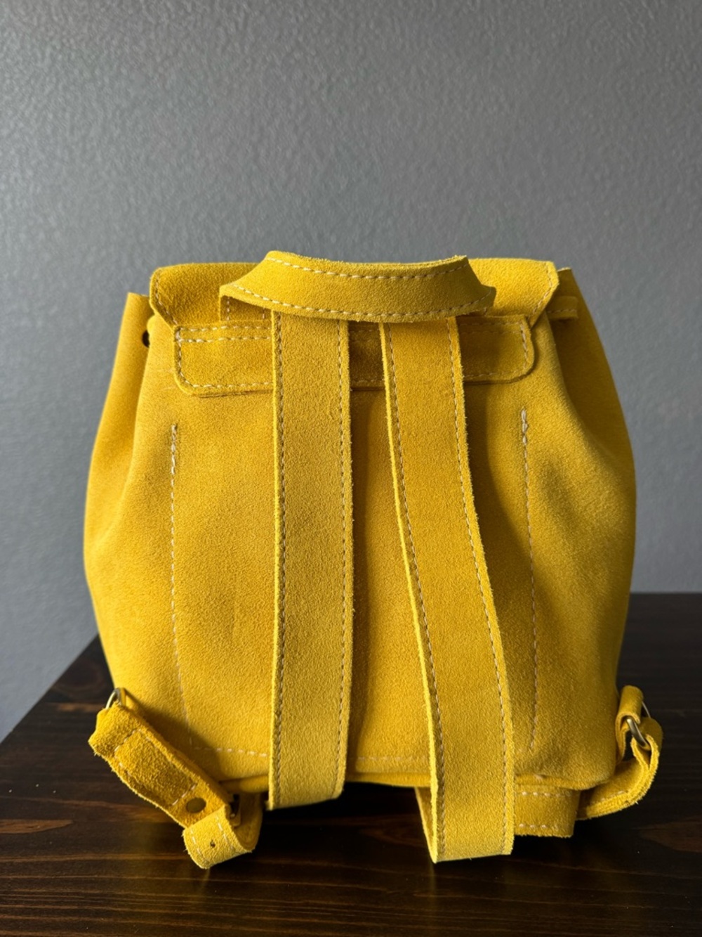 NEW Portland Leather Bucket Backpack in Hello Yellow Suede - Picture 4 of 9